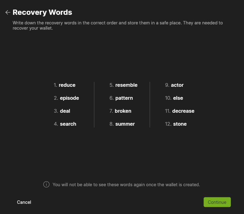 Wasabi Wallet recovery words