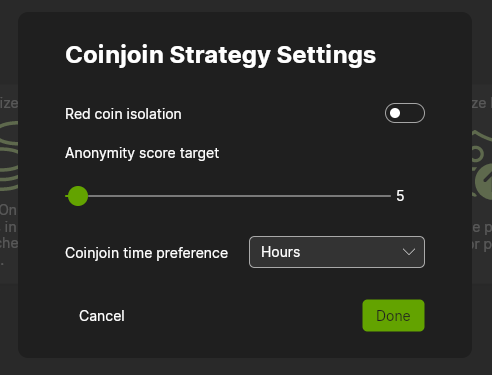 Coinjoin Strategy Settings