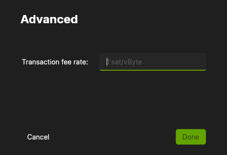 Wasabi Wallet custom fee rate