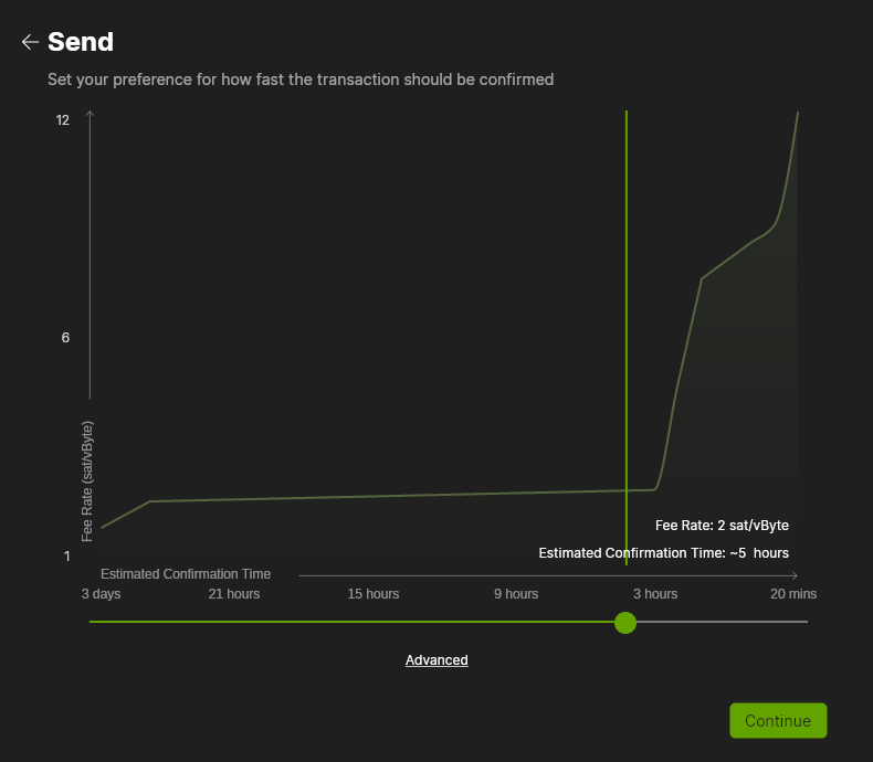 Wasabi Wallet mining fee settings