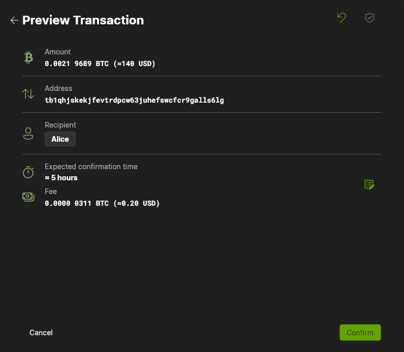 Wasabi Wallet Send Preview Transaction